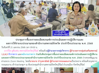 ประชุมการชี้แจงรายละเอียดเกณฑ์การประเมินผลการปฏิบัติงานและผลการใช้จ่ายงบประมาณของสำนักงานสหกรณ์จังหวัด ประจำปีงบประมาณ พ.ศ. 2568 ... พารามิเตอร์รูปภาพ 12
